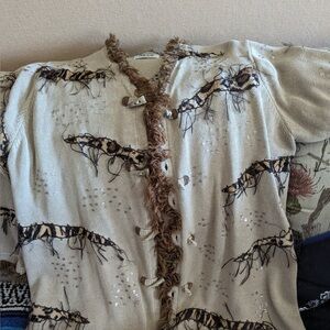 Storybook Knits—Women's Beige Patterned cardigan